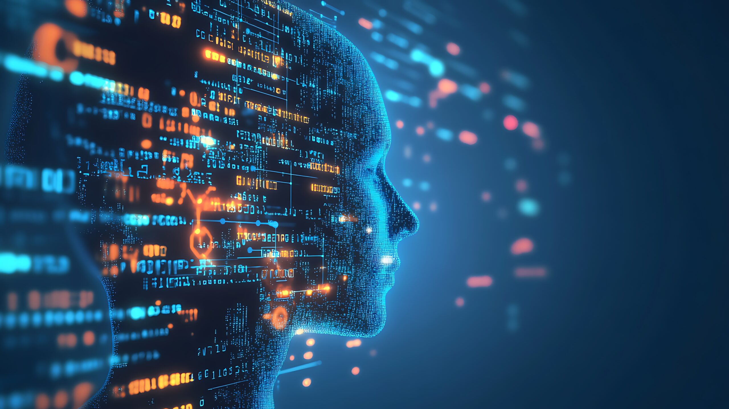 Abstract Representation of Artificial Intelligence A Futuristic Digital Mind Composed of Code and Data Streams, Ideal for Tech, AI, and Innovation Concepts.